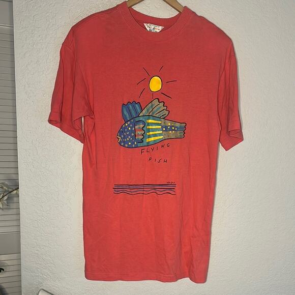 Vintage Ken Done Art To Wear T-Shirt Flying Fish Long 80s Rare Retro Graphic - Picture 1 of 7